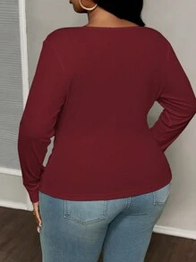 Slaydiva Camiseta de manga larga de corte slim con cuello cuadrado, en color rojo, para talla grande, uso casual y de combinación fácil