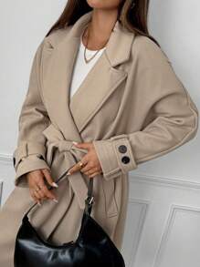 Chiquease Women's Casual Loose Oversized Shoulder Epaulette Long Sleeve Button Cuff Long Coat - Khaki - View 5