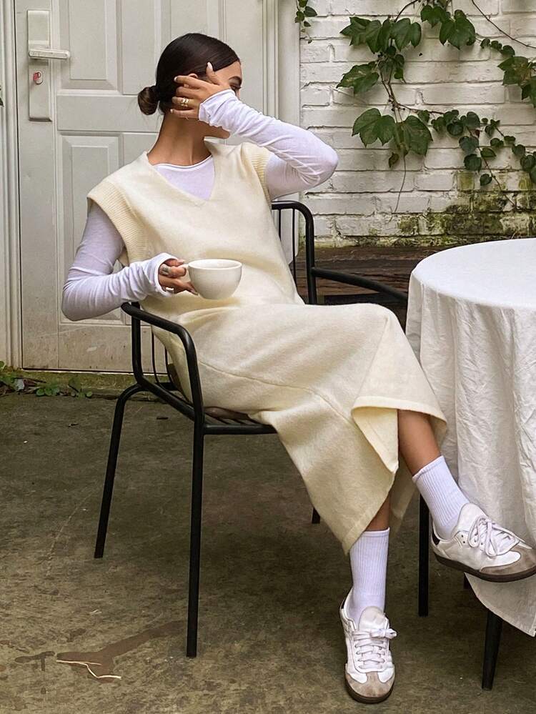 Women New Casual Layered Knit Sweater Dress, Autumn/Winter