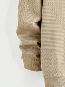 Manfinity VCAY 男士提花针织超大落肩连帽运动衫，适合秋冬季节 - 卡其色 - 查看 4