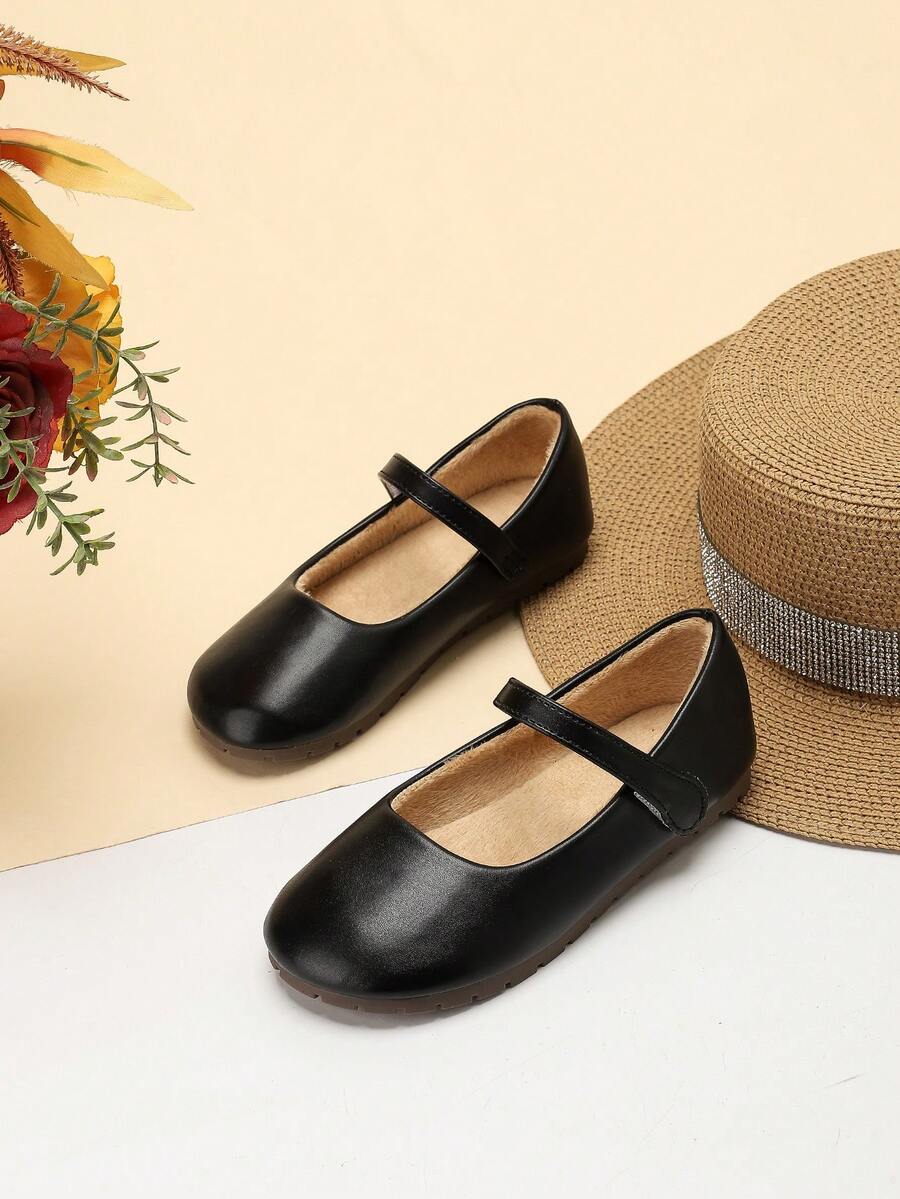 1 Đôi giày bệt màu đen cổ điển cho bé gái có lót giữ nhiệt, ấm áp và thích hợp để mang hằng ngày, mùa thu/đông - màu đen - Xem 1