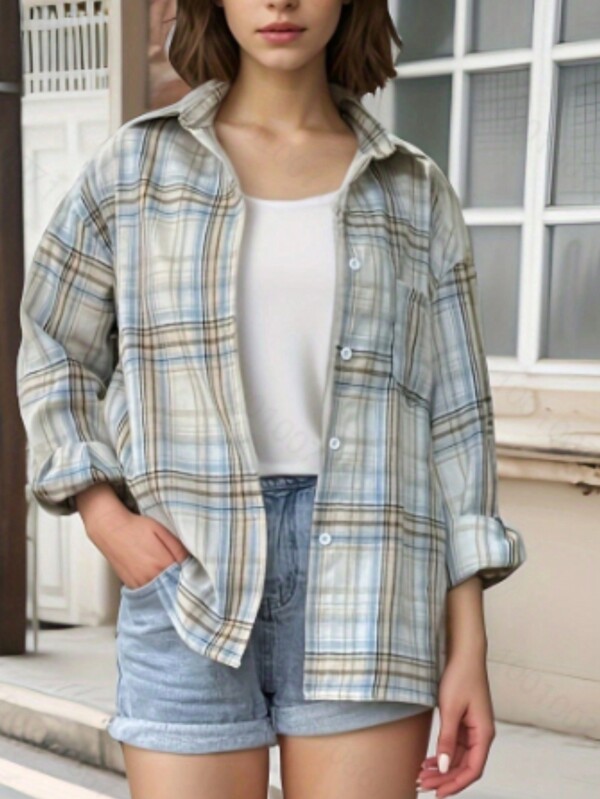 Damen lässiges vintage Hemd mit Knopfleiste vorne, für den täglichen Gebrauch, Herbst