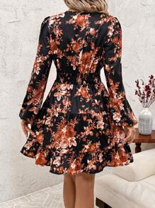 SHEIN Clasi Women Vintage Floral Print Cinched Waist Midi Dress - Multicolor - View 2