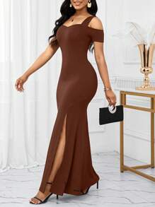 SHEIN Lady Wedding Guest Dress Holiday Reception Ceremony Dress - Chocolate Brown - View 6