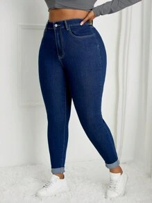 SHEIN SXY Plus Size Women Casual Zip Up Skinny Jeans