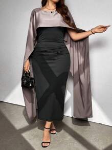 SHEIN Unity Plus Size Women Elegant Color Block Two-In-One Patchwork Contrast Color Dress Maxi Women Outfit - Multicolor - View 1