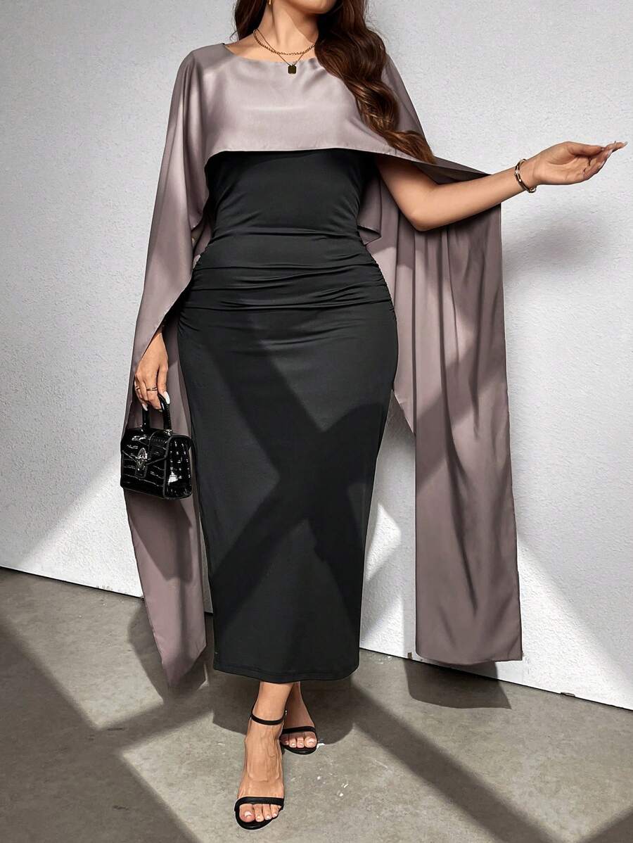 SHEIN Unity Plus Size Women Elegant Color Block Two-In-One Patchwork Contrast Color Dress Maxi Women Outfit - Multicolor - View 1