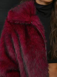 SHEIN SXY Glamorous Fluffy Winter Jacket For Women - Burgundy - View 4