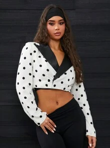 SHEIN SXY Elegant Sexy Dotted Patchwork Suit Jacket For Women - Black and White - View 4
