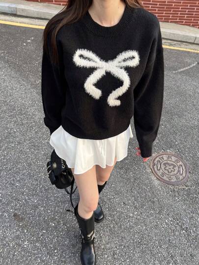DAZY New Arrival Autumn Plush Bow Knitted Sweater For Women