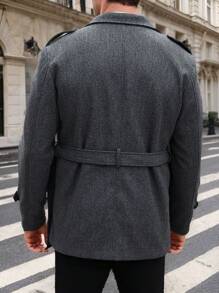 Manfinity Homme Men's Solid Color Lapel Neck Double-Breasted Casual Jacket, Autumn/Winter - Dark Grey - View 2