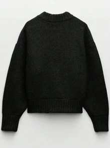 INAWLY Women Casual Solid Color Stand Collar Zip Up Cardigan, Autumn/Winter,Long Sleeve Tops Fall Cloth For Women - Black - View 2