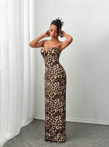 SHEIN SXY Váy dự tiệc hở lưng họa tiết da báo cho phụ nữ gợi cảm, mùa thu/đông - Nhiều màu - Xem 8