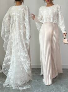 Rafferiza 1 chiếc váy lưới xếp ly thanh lịch dành cho nữ, trang phục Maxi thu đông dành cho nữ - Màu be - Xem 2