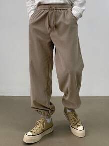 DAZY Pantalon décontracté à taille coulissante avec poches, coupe fuselée, couleur unie. Pantalons de jogging pour hommes, automne - Kaki - Voir 3