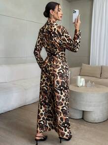 SHEIN Privé Combinaison à larges jambes imprimée sur toute la surface pour femmes, à la mode pour l'automne - Multicolore - Voir 7
