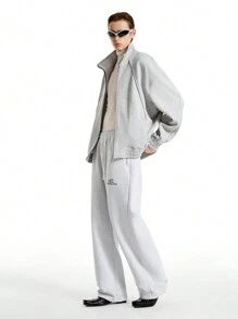 Manfinity VCAY 1 Stück Herren Grau Raglan Ärmel Stehkragen Reißverschluss Jacke, für Herbst und Winter - Grau - Übersicht 7