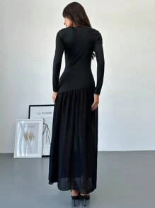 Aloruh 女式性感紧身高开叉连衣裙 - 黑色 - 查看 5