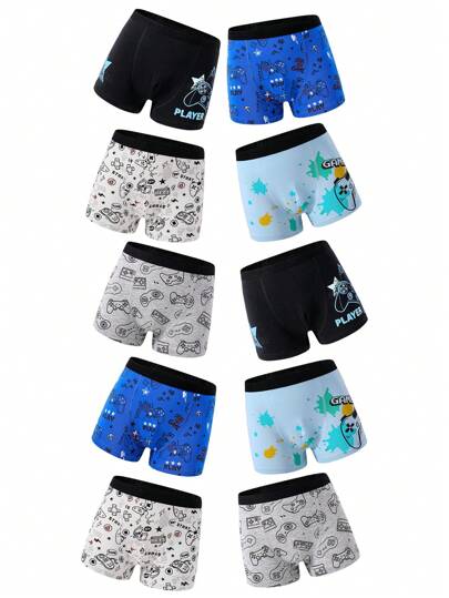 10pcs Boys Vibrant Gamepad Print Boxer Briefs, Made Of Comfy Cotton