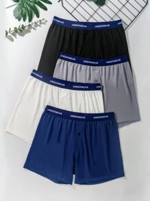 SHEIN 4pcs Pack Solid Color Men Letter Waistband Lounge Pants - Multicolor - View 1