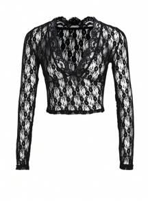 INAWLY Women Lace Trim Sheer Long Sleeve Blouse Fall Cloth For Women - Black - View 5
