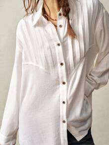 Bohemela Casual Solid Color Woven Relaxed Fit Turn-Down Collar Long Sleeve Blouse For Women - White - View 9