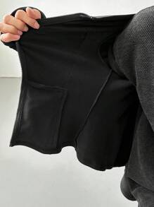 SHEIN ICON Chaqueta de protección solar de punto negra para mujer, blusa casual de manga larga con cierre delantero liso para mujer, traje de mujer para el Día de Acción de Gracias, sudadera para mujer - Negro - Ver 8