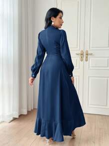 Modelyn Women Fashion Solid Color Belted Long Sleeve Dress,Elegant Evening Party Dress Long Evening Dresses