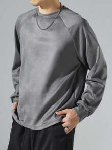 Manfinity Hypemode Men's Casual Solid Color Raglan Sleeve Pullover Sweatshirt, Autumn/Winter - Grey - View 1