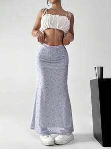 Muchica 女士碎花长款休闲鱼尾裙 - 棕色 - 查看 4