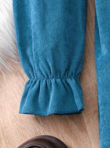 SHEIN Tween Girl Casual Flower Embroidered Ruffle Hem Dress, Autumn,Holiday Summer Travel - Teal Blue - View 6