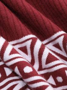 DAZY Christmas Geometric Pattern Casual Knit Sweater For Men, Autumn Christmas - Red - View 10