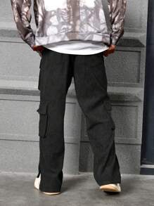 PAVTROS Manfinity Streetrush Vintage Corduroy Men's Loose Fit Straight Leg Casual Pants, Street Style