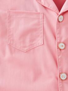 Áo sơ mi thường ngày cho bé gái tuổi mới lớn màu trơn cổ tròn tay ngắn cài nút đơn xếp ly viền - Hồng - Xem 5