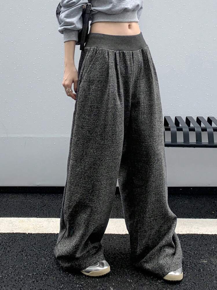Women Casual Color Block Waistband Wide Leg Baggy Pants, Autumn/Winter