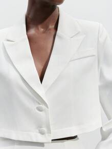 SHEIN Maija Modische weiße flauschige Patchwork Kurzblazer, elegante und lässige Oberbekleidung für Damen, Herbst/Winter - Weiss - Übersicht 4