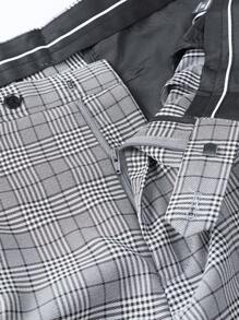 Manfinity Mode 大码男士绅士格子尖头翻领双排扣西装外套和裤子套装 - 淺灰色 - 查看 6