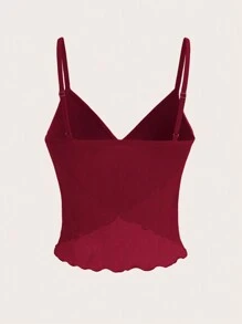 SHEIN ICON Fashionable Sexy Solid Color Semi-Sheer Camisole - Burgundy - View 3