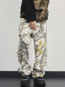 Manfinity Hypemode 男士口袋与树枝印花宽松阔腿休闲牛仔裤 - 彩色 - 查看 4