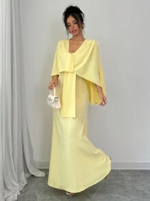 Chiquease 黄色大廓形蝙蝠褶连衣裙 - 黃色 - 查看 5