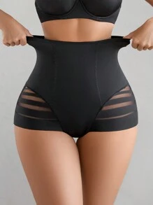 1pc Casual Women's Solid Color Comfortable Breathable Mid-Waist Shaping Slip Bottom - Black - View 7