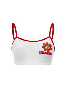 Mr Men Little Miss X SHEIN 2pcs Tween Girl Cartoon & Letter Print Contrast Binding Camisole Lingerie Set