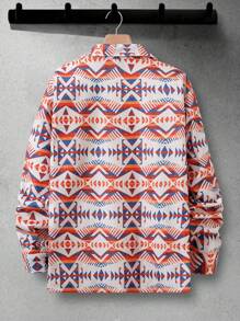 Manfinity Homme 男士几何印花长袖休闲单排扣秋季夹克，男士夹克，秋冬男装，冬季男士夹克 - 彩色 - 查看 2