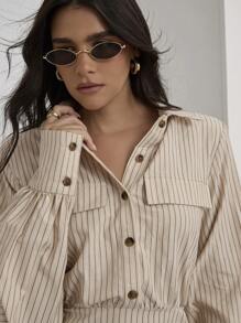 COSMINA Vestido Casual Feminino de Camisa Listrada, Outono - Multicolorido - Visão 10