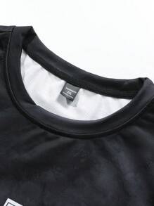 Manfinity Homme Sudadera con capucha casual de estilo callejero con estampado de letras para hombres tallas grandes, para primavera/otoño, cuello redondo negro con gráfico, manga larga, sudadera casual, como regalo para amigos, esposo, novio