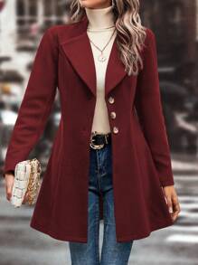SHEIN Clasi Áo khoác ngoài màu trơn giản dị cổ bẻ thắt eo, thu/đông - Gỗ đỏ - Xem 1