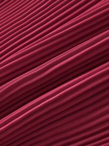 SHEIN Unity Women's Elegant Burgundy V-Neck Puff Sleeve Pleated Wide Leg Jumpsuit Fall Cloth For Women - Burgundy - View 5