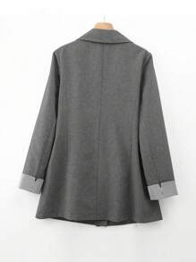 Franclia 女士灰色拼布条纹双排扣休闲西装外套 - 深灰色 - 查看 2