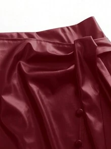 Plus Size Solid Color Wrap Front Split Skirt, Autumn