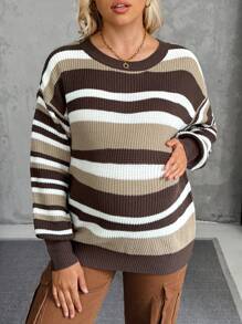 SHEIN Casual Maternity Crew Neck Drop Shoulder Loose Striped Sweater For Autumn/Winter - Multicolor - View 4
